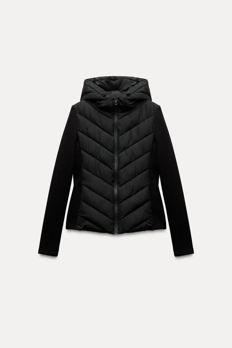 ETJ 2025 new  women's elegant fashion patchwork long sleeve standing collar hooded cotton jacket sport coat 8073227