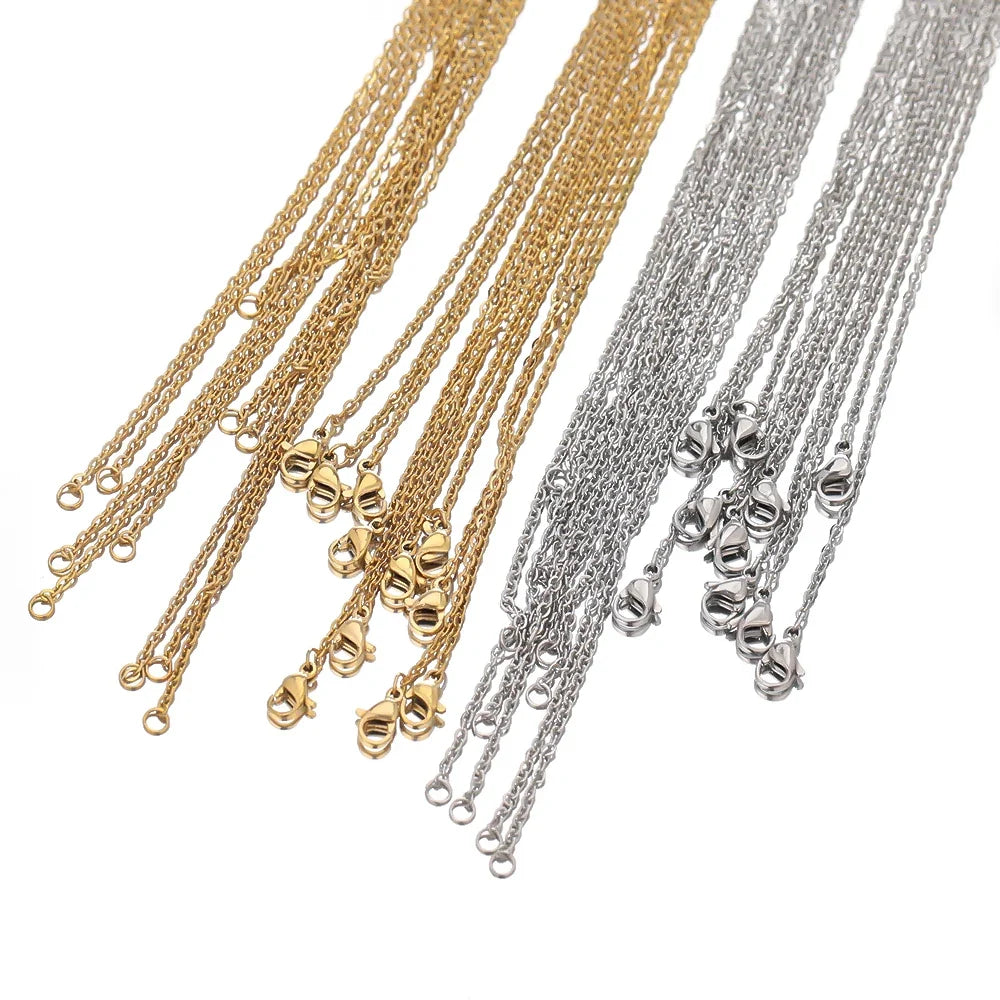 10pcs 50cm 2mm Gold Color Stainless Steel Link Chains Necklaces Fashion Jewelry Cuban Chains Wholesale Chain DIY Crafts Supplies