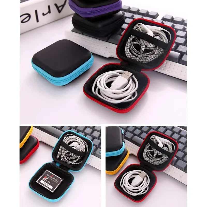 1-4pcs Portable Shockproof Headphone Case Earphone Bag Headset Storage Bag Hard Shell Earphone Accessories memory Card USB Cable