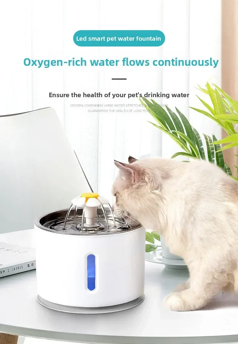 Pet Water Fountain Quiet Pump Visible Water Level 4-Layer Filter Flower Nozzle Cat Dispenser Drinking Bowl Cats Small Dogs Home