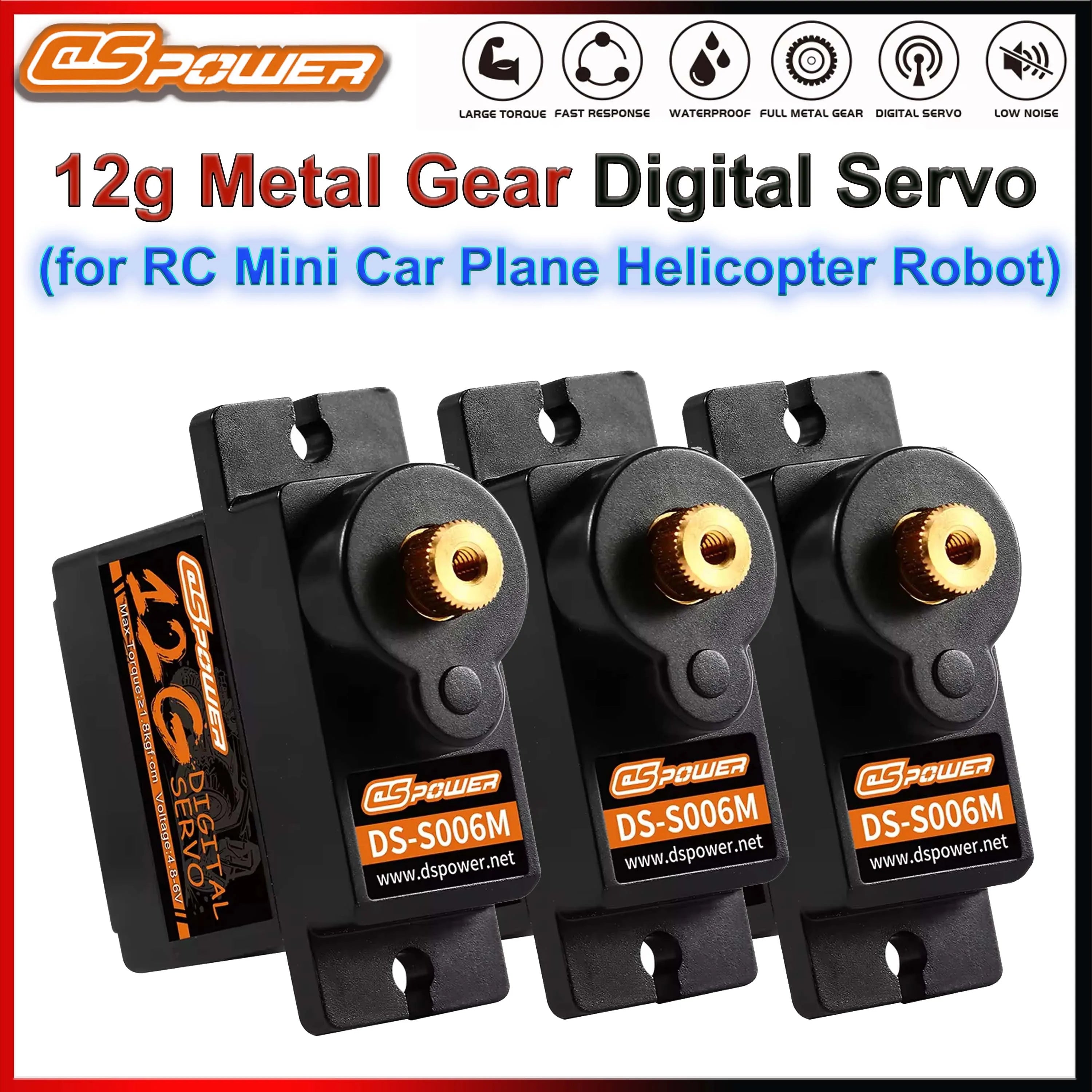 1/3/6/9PCS DSpower 9g 12g Metal Gear Micro Digital Servo for 1/24 SCX24 RC Car 450 Airplane Helicoper SG90 MG90S WLtoys Robot