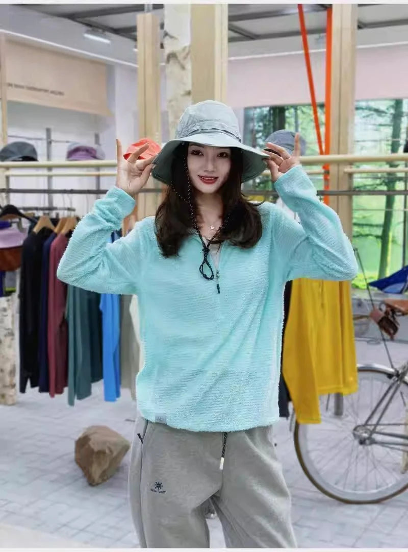 Women's Half-Zip Stand Collar Sweatshirt, Versatile Air Fleece Base Layer for Outdoor Camping, Hiking, Cycling