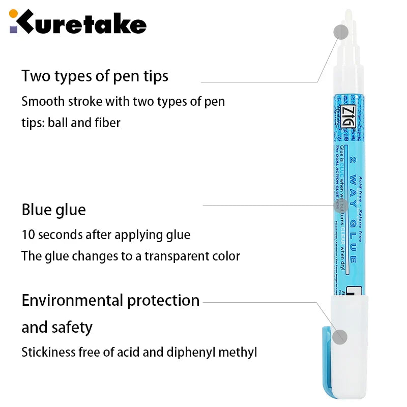 Japan Kuretake Zig 2 Way Glue Pen(1mm/2mm/4mm/15mm) , Adhesive for Professional,Artists, Crafting, Scrapbooking, Gift Card