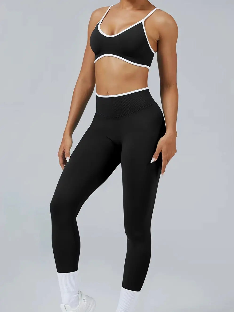 Sculpting Color Block Yoga Set with Tummy Control Shorts