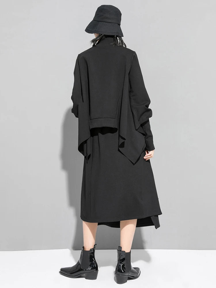 [EAM] Loose Fit Black Asymmetrical Big Size Sweatshirt New Turtleneck Long Sleeve Women Big Size Fashion Tide Spring 2026 OA869