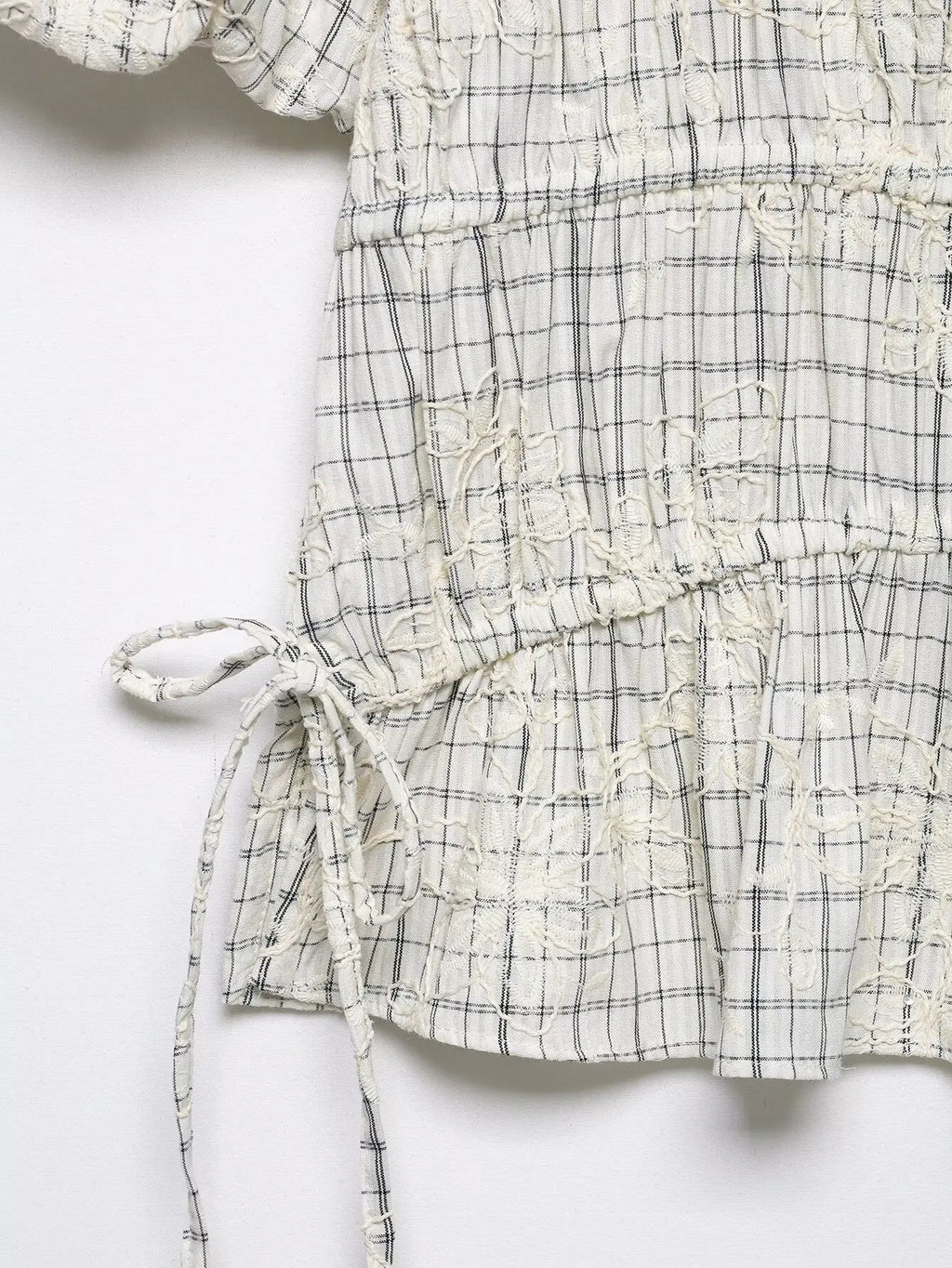 KONDALA Chic Embroidery Plaid Skirt Set Women Trendy 2026 Spring Summer Holidays Casual Set Puff Sleeve Shirts, A-Line Skirts