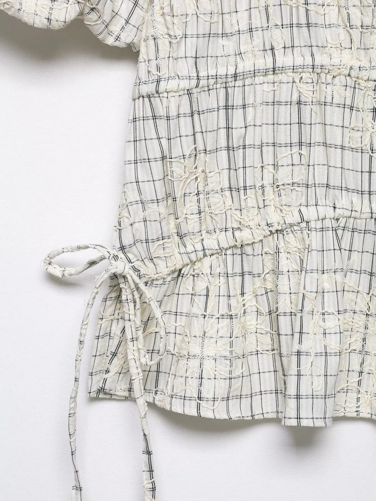 KONDALA Chic Embroidery Plaid Skirt Set Women Trendy 2026 Spring Summer Holidays Casual Set Puff Sleeve Shirts, A-Line Skirts