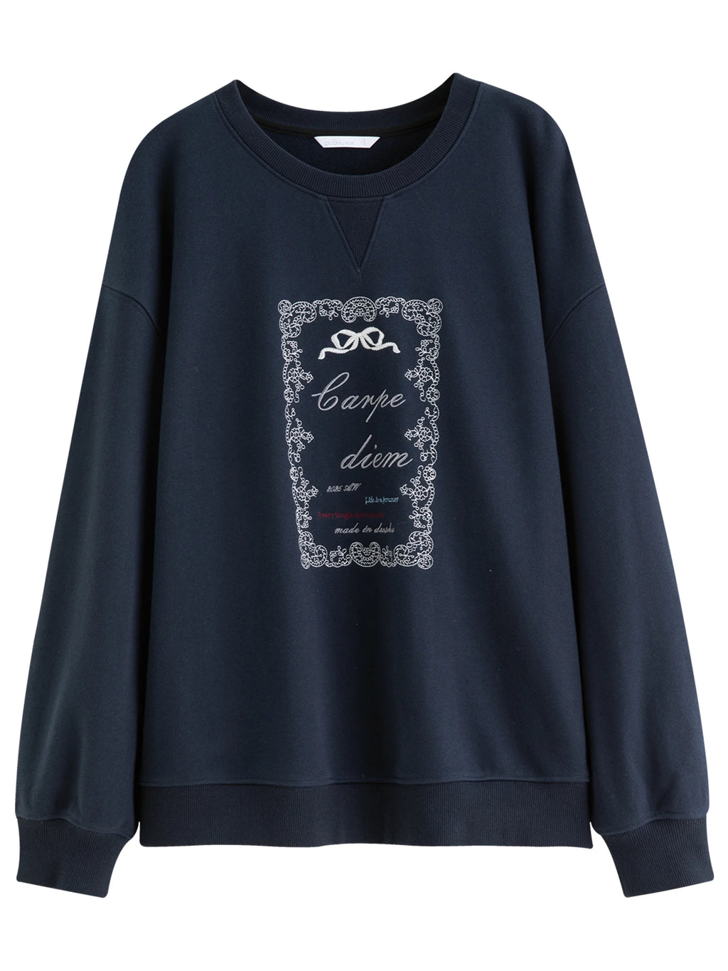 DUSHU Autumn Winter 2025 Women's Retro Embroidered Oversized Sweatshirt - Long Sleeve Round Neck Casual Pullover Streetwear Top