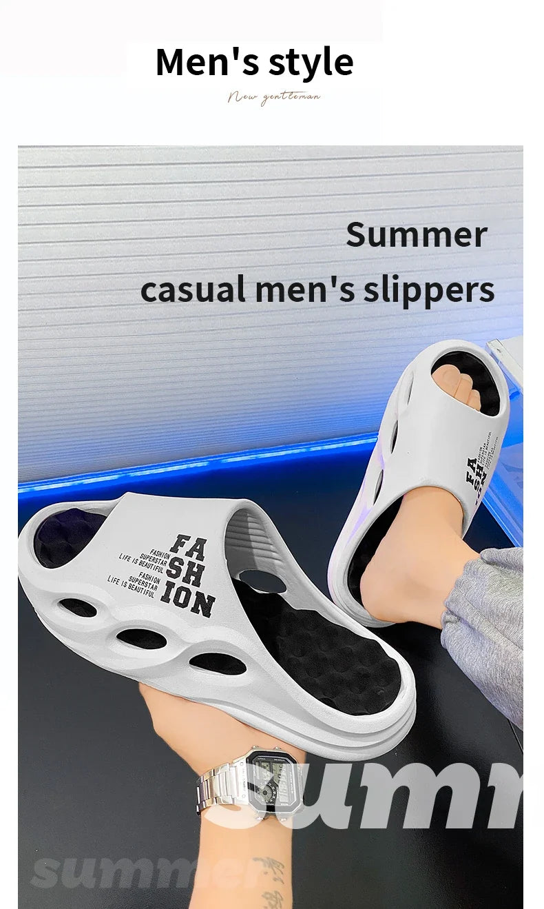 Men Fashion Massage Slippers Indoor/Outdoor Sandals Beach Flip Flop Thick Sole Male Slides Summer Non-Slip Men Shower Slippers
