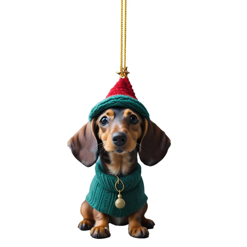 Cartoon Cute Dog Christmas Ornaments Fun Dachshund Dog Hanging Decoration Xmas Tree Graphic Design Pendant Home Car Decor
