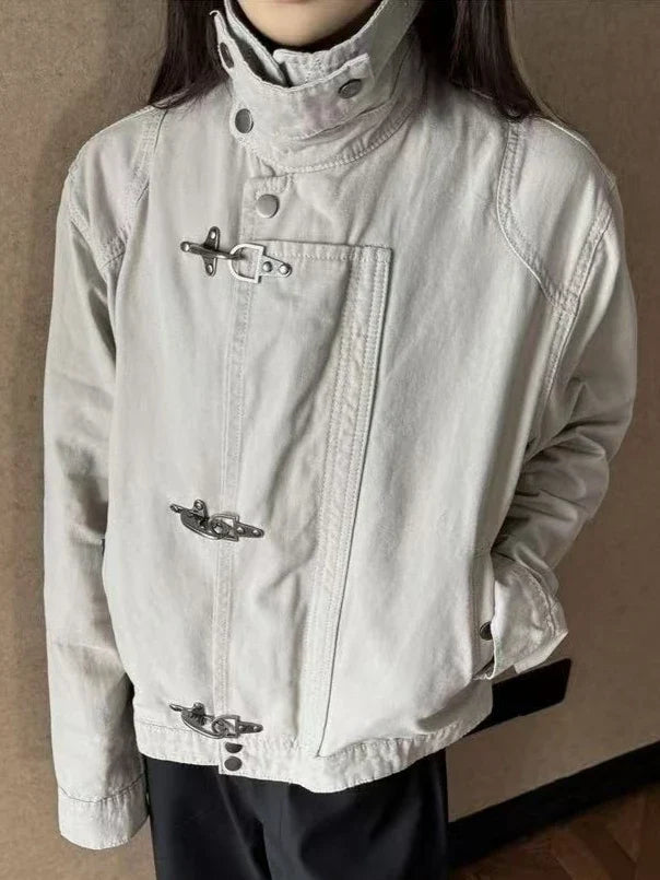 Vintage Cropped Jackets Women Harajuku Casual Slim Fit Zipper Coat Y2K Streetwear Long Sleeve Outerwear Autumn New Arrival