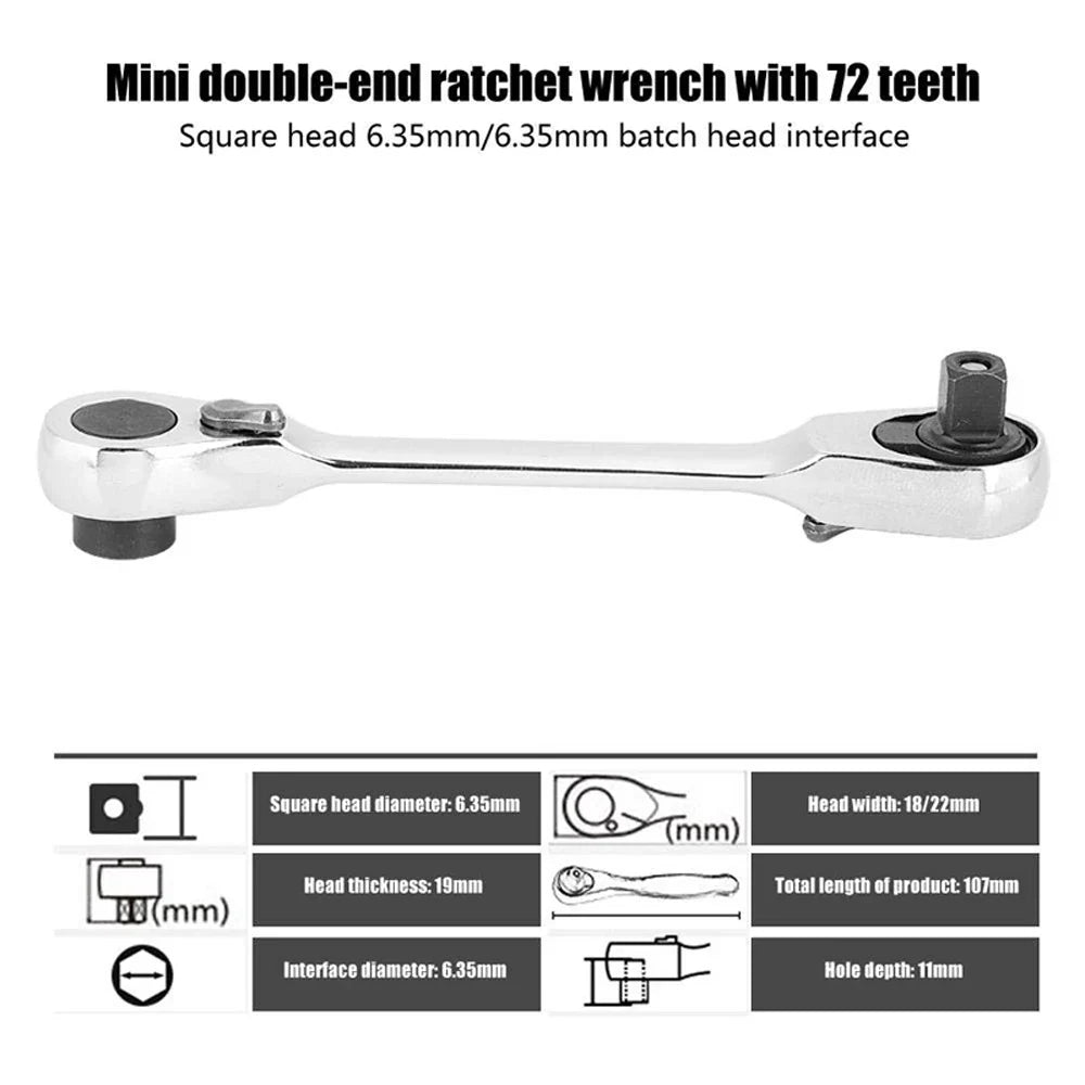 Mini Double Headed Ratchet Wrench 1/4 Inch Drive Socket Screwdriver Bit Driver Quick Release Ratchet Wrench Hand Tools