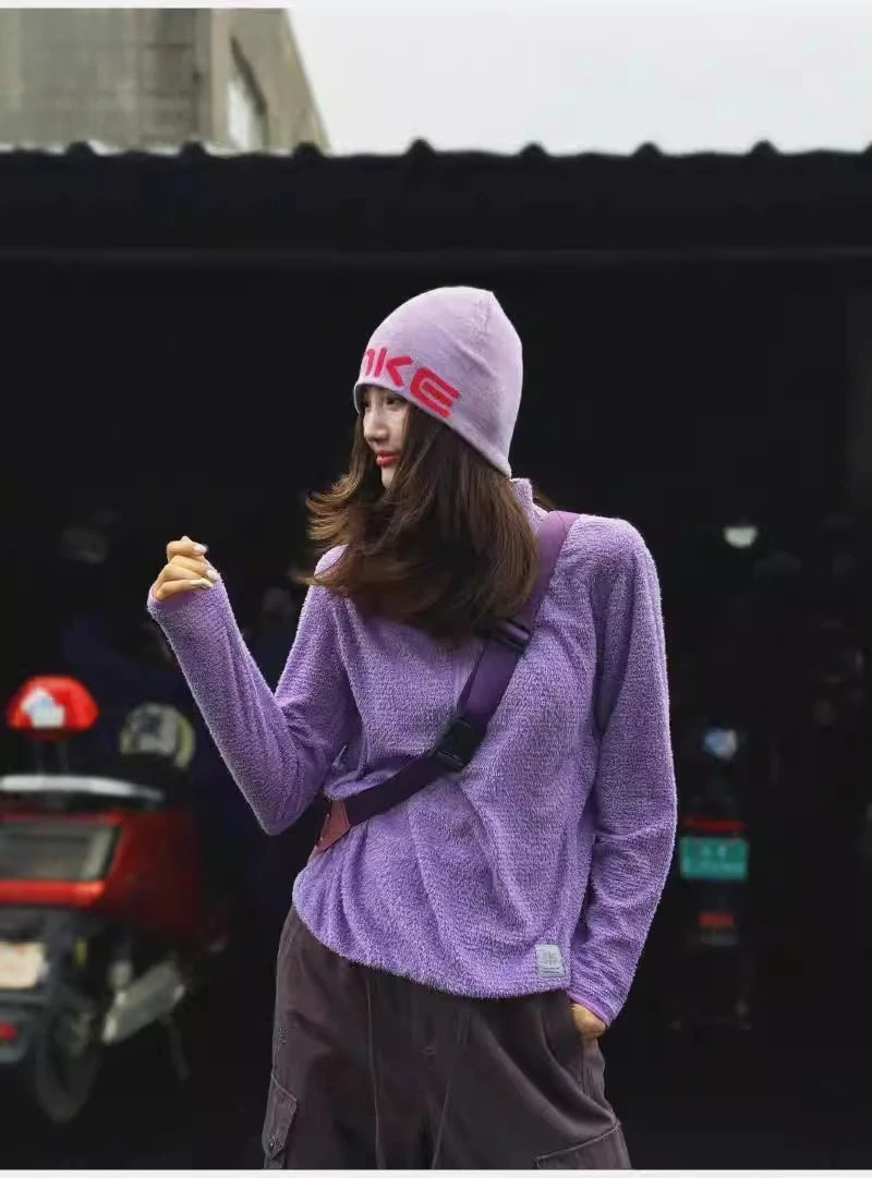 Women's Half-Zip Stand Collar Sweatshirt, Versatile Air Fleece Base Layer for Outdoor Camping, Hiking, Cycling