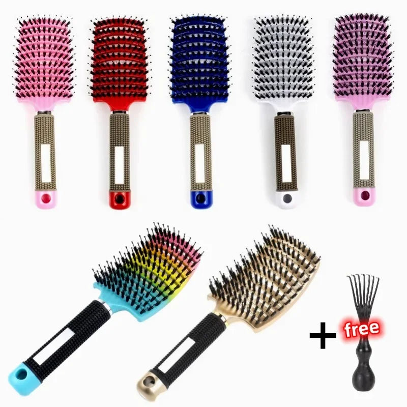 Hair Brush Exfoliating Hair Brush Bristle Women's Wet Curly Hair Comb Salon Hair Styling Tool，Special for Real Hair Wigs