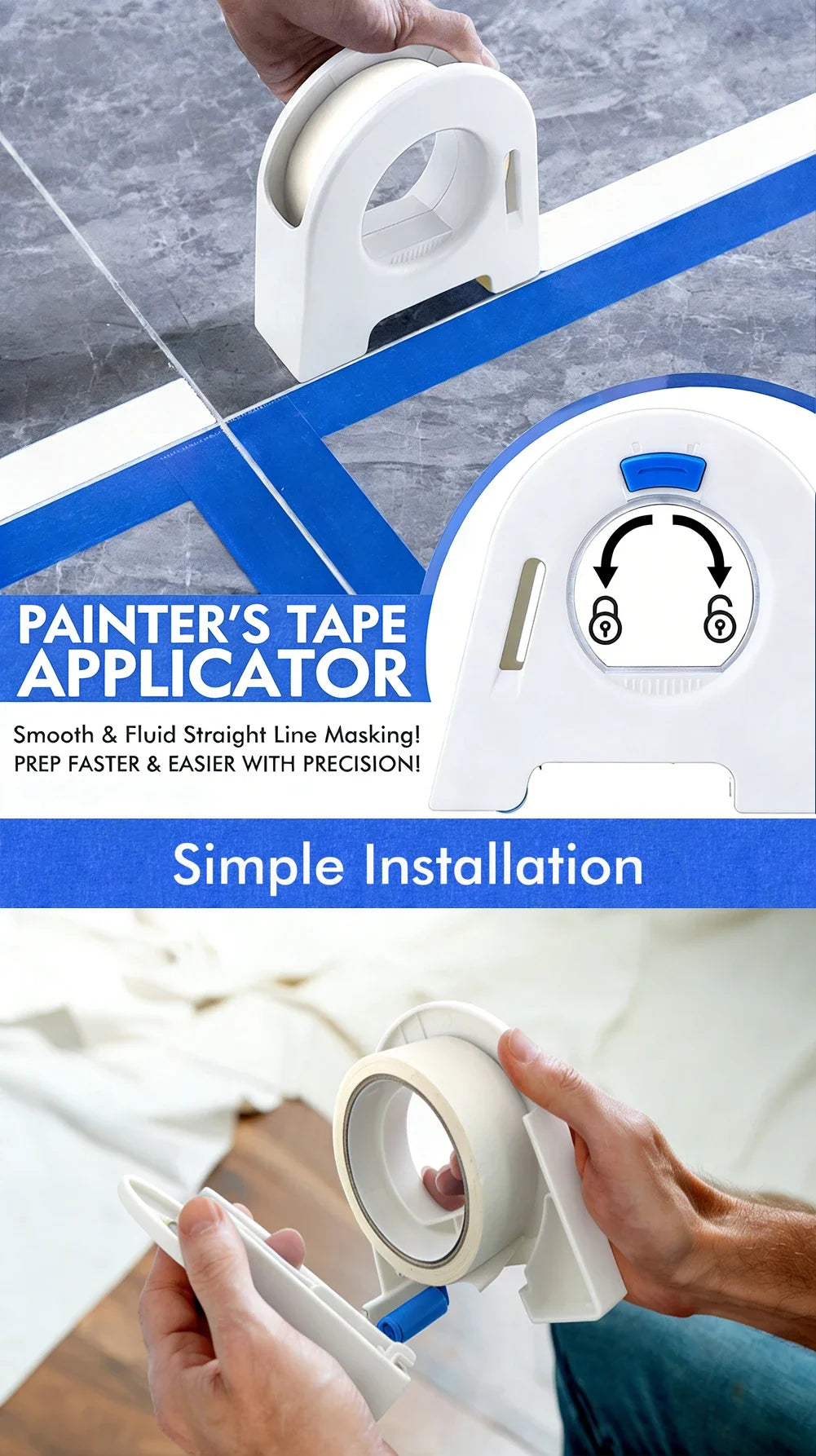 Masking Tape Applicator Tool Manual Paper Tape Dispenser for Wall Painting Caulking Aid Fall Home Renovation DIY Tool
