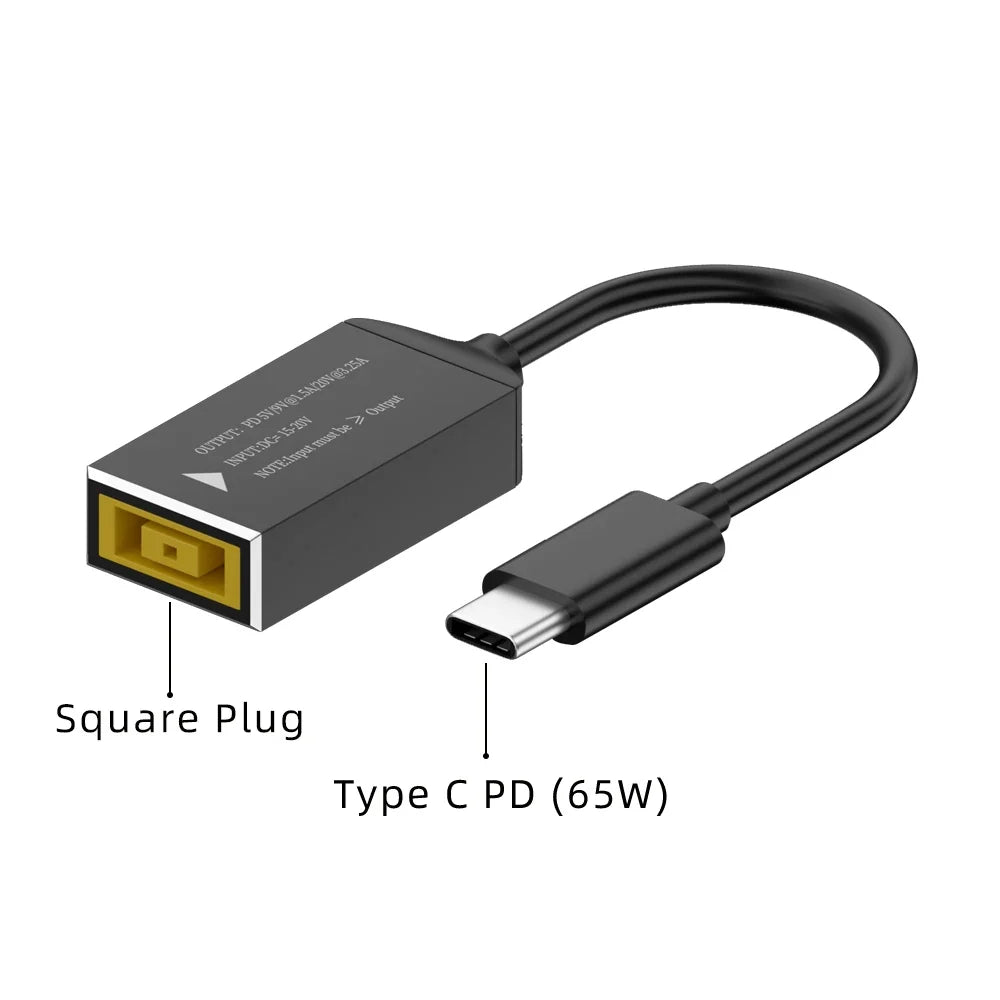 65W USB Type C PD Fast Charging Cable for Lenovo Laptop Charger Dc Square Plug to Type C PD Adapter Converter for MacBook POCO
