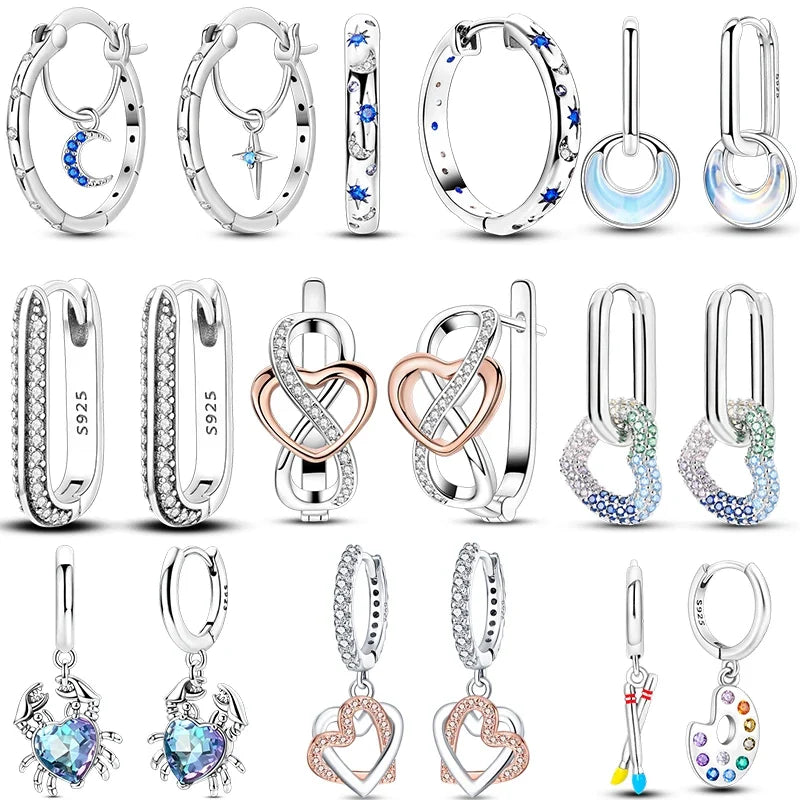 Genuine 925 Sterling Silver Love Feather Earrings Fit Original Charms Hoop For Women Girls Stud Earring Fine Jewelry Gifts