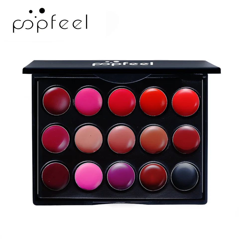 POPFEEL15 Colors Lipstick Palette Set Long Lasting Lip Gloss Korean Cosmetics Women Lip Tint Cheap and Small Beauty Lip Stain