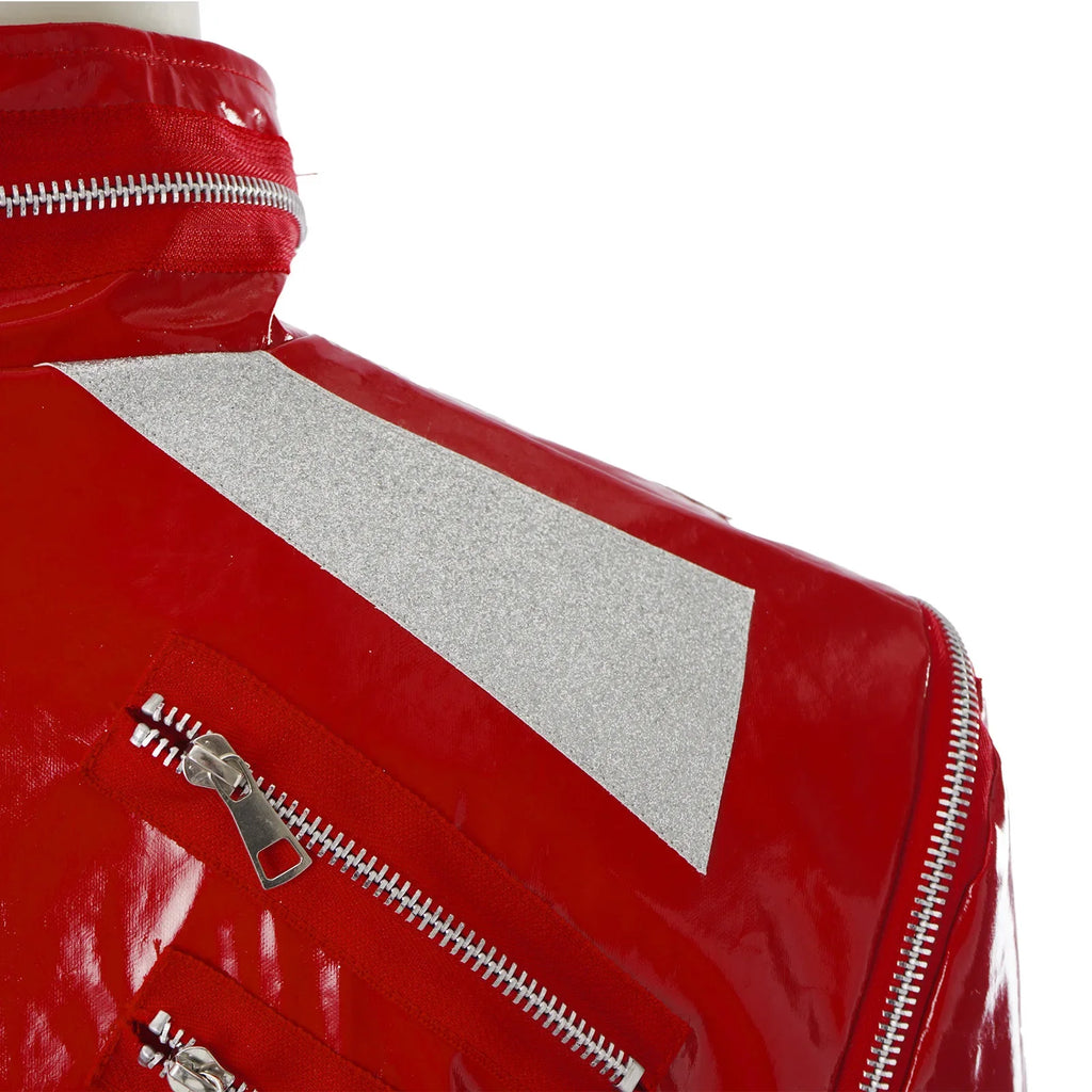 Red Zipper Michael Jackson MJ Beat It Jacket for Impersonators PU Leather Punk Casual Coat Halloween Stage Christmas Outwear