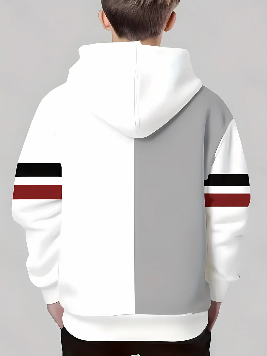 The 2025 autumn new children's casual hoodie with 3D line printing and fashionable color-blocking pullover