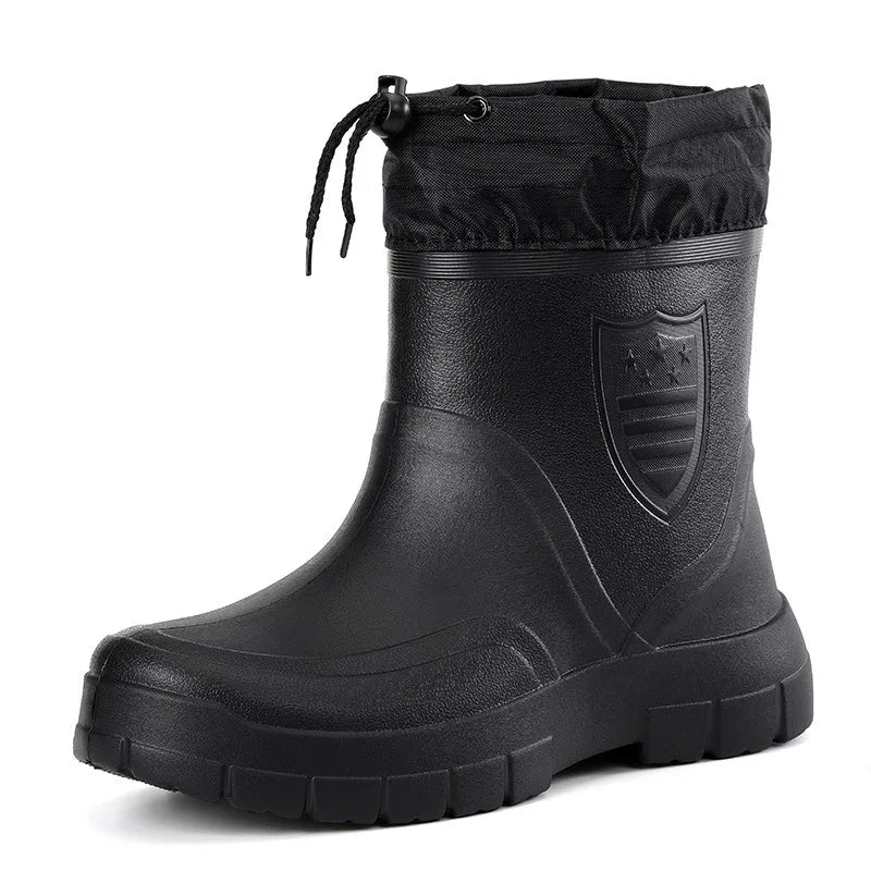 Large Size Autumn Winter Fashionable Cotton Low Cut Fleece Rain Boots Lightweight Waterproof Windproof Anti Slip Warm Rain Boots
