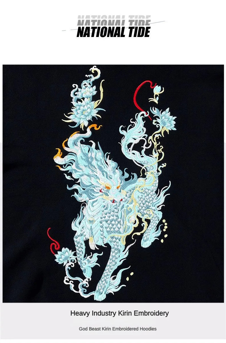 Vintage Hoodies Men Dragon Embroidery Hoodies Women Hip Hop Hooded Sweatshirt Chinese Streetwear Hoody Cotton Fleece Pullover
