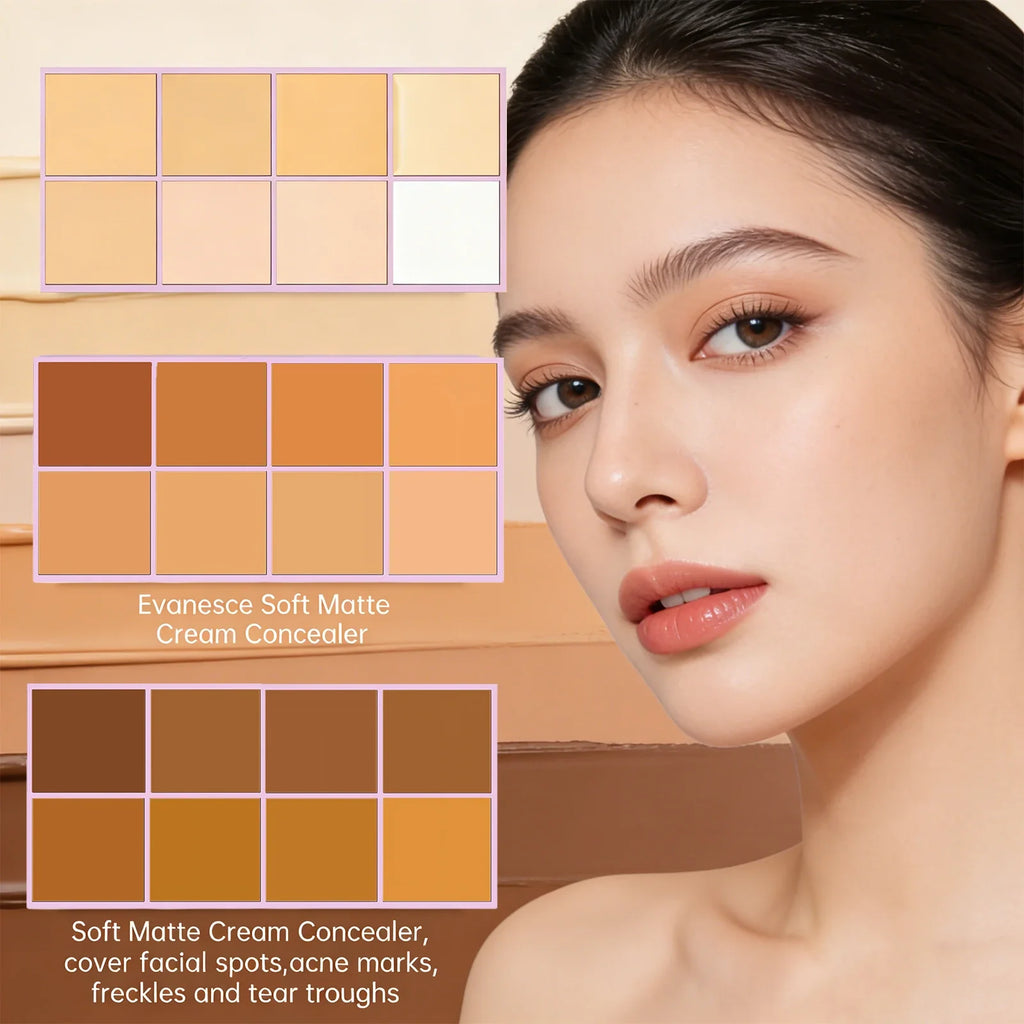 Soft Matte Cream Concealer High Coverage Cover Facial Spots, Acne Scars, Freckles and Tear Troughs Long Lasting Makeup Cosmetics