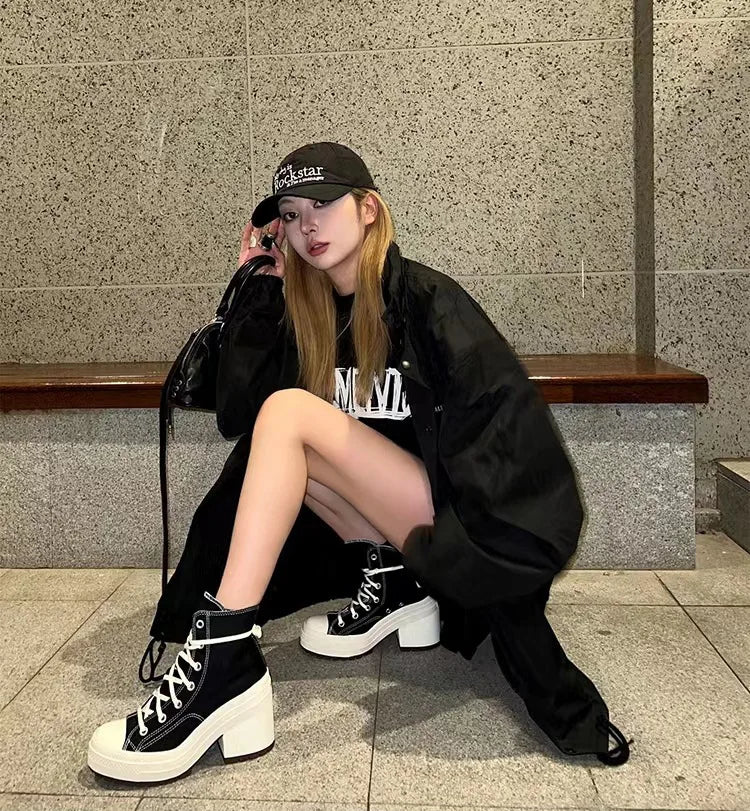 Women Platform Sneakers Canvas Shoes Personalized Luxry Heels Skateboard Lace Up Casual Fashion Outdoor Sneakers