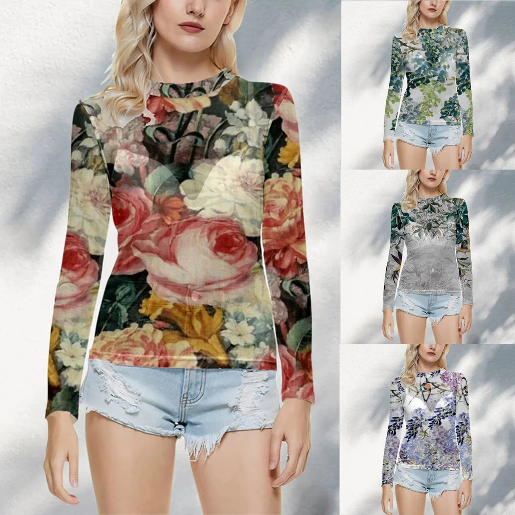 🌸 Vintage Floral Mesh Blouse