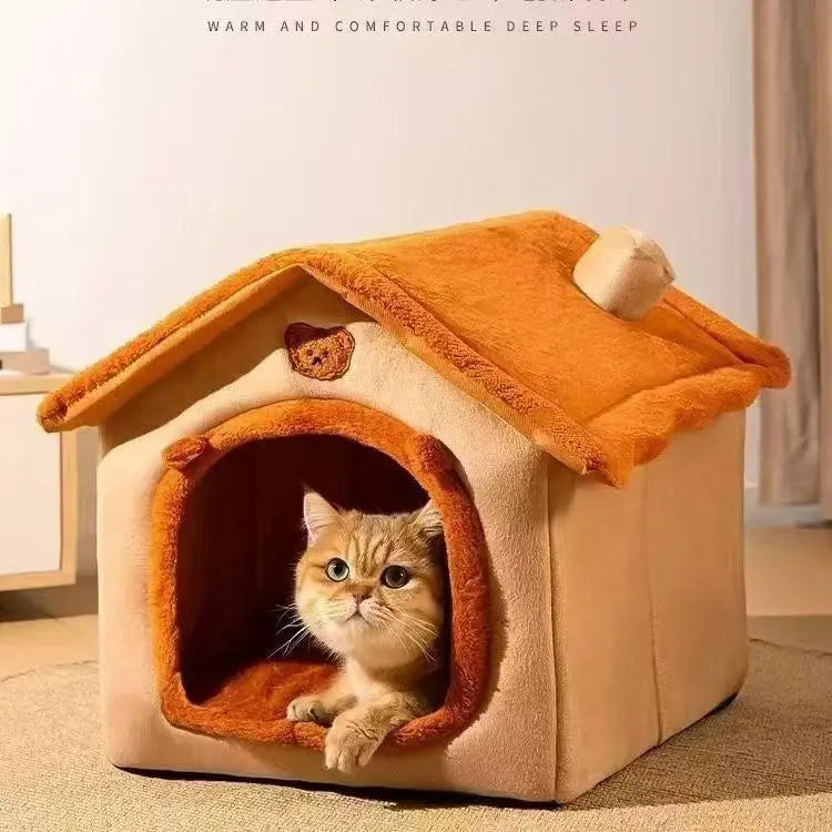 House Style Pet Bed for Small Dogs & Cats - All Season Removable Washable Dog House Winter Warm Teddy Bed Pet Supplies
