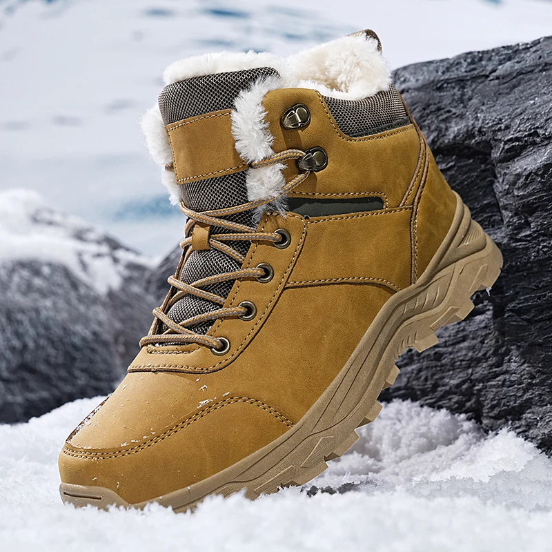 New Autumn and Winter High-Top Thick-Soled Fleece-Lined Men's Snow Boots, Outdoor Hiking Shoes, Hunting Boots, Hiking Boots