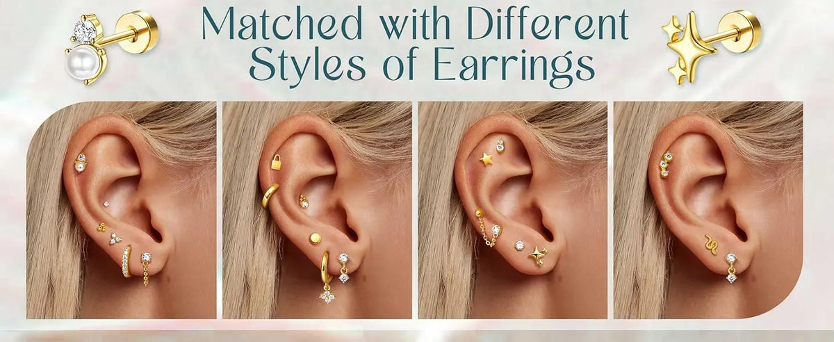 Bobisty 1pc Earrings for Sensitive Ears Surgical Stainless Steel Earrings for Women Dainty Flat Back Earring Stud Hoop Cartilage