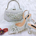 New Nigerian Best Selling Handmade Garland Gag and Shoes Fashionable Elegant Pointed Toe Women's Pumps Crystal Handle Clutch