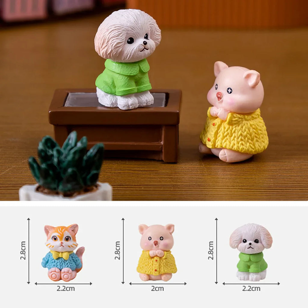 3Pcs Cat Dog Pig Figurine Kawaii Room Home Decor Miniature Fairy Garden Decoration Accessories Modern Children's Birthday Gift