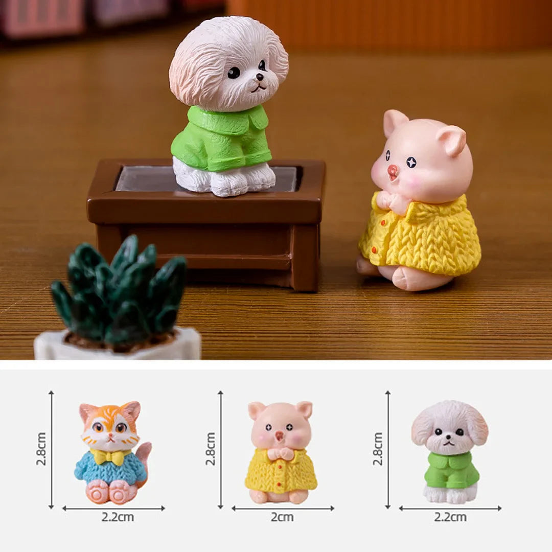 3Pcs Cat Dog Pig Figurine Kawaii Room Home Decor Miniature Fairy Garden Decoration Accessories Modern Children's Birthday Gift