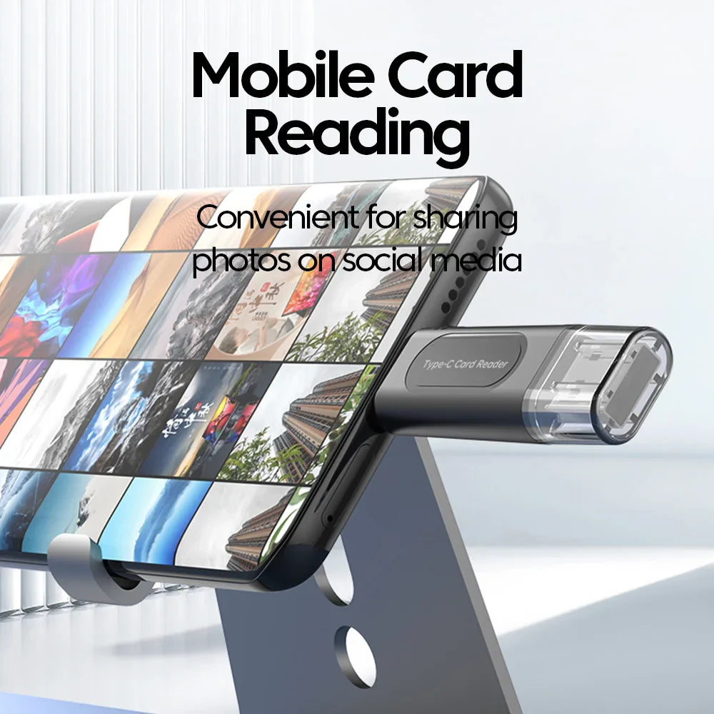 Elough 4 in 1 Card Reader Memory TF SD Card Readers For iPhone 16 15 Laptop USB 2.0 Type C Card Adapter High-speed Transmission