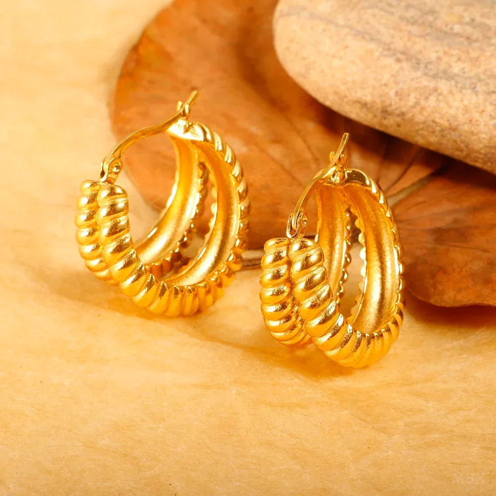 Luxury Shiny Zircon Hoop Earrings for Women Trendy Golden Stainless Steel Wed Ear Geometric Circle Earring Jewelry Pendientes