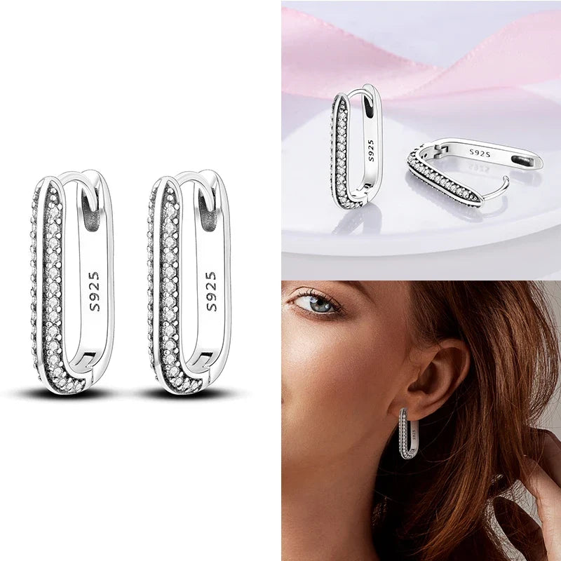 Genuine 925 Sterling Silver Love Feather Earrings Fit Original Charms Hoop For Women Girls Stud Earring Fine Jewelry Gifts