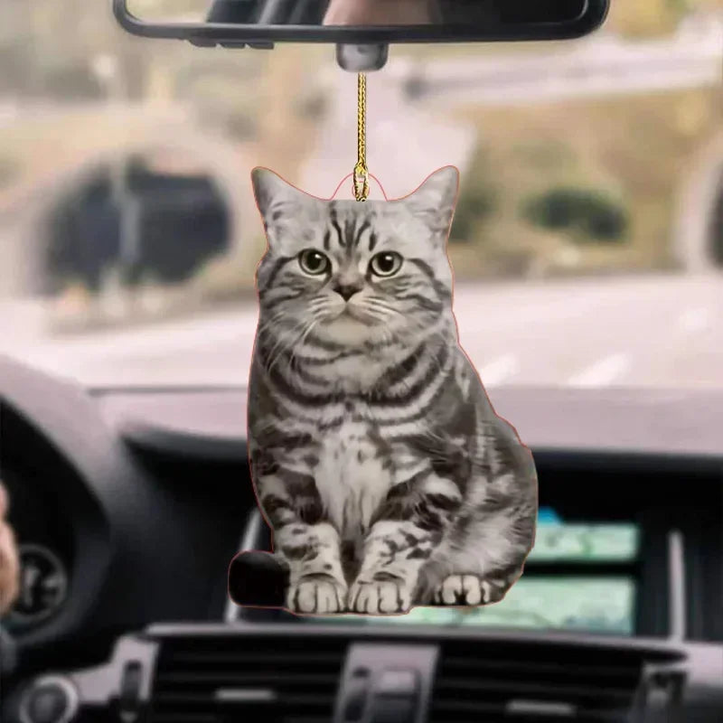 2D Cute Cat Puppy Car Hanging Cament Kitten Dog Simulation Model Creative Car Interior Decor Animal Acrylic Pendant Kid Toy Gift