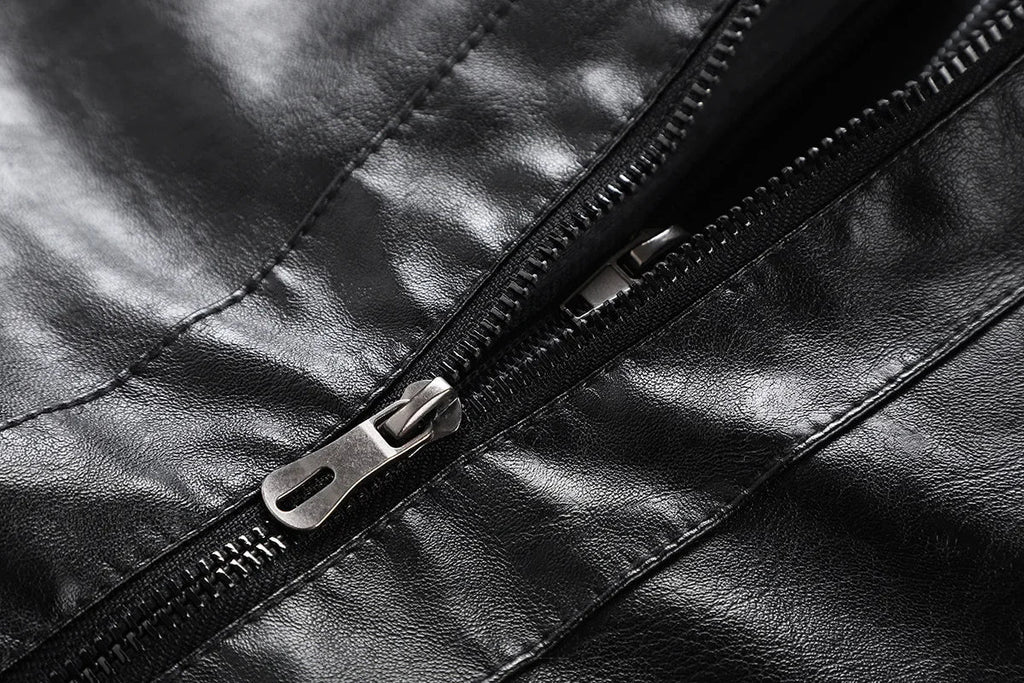 US Size Luxury Quality PU Jacket Men New Winter Faux Two-Piece Hooded Leather Jacket Casual Coat