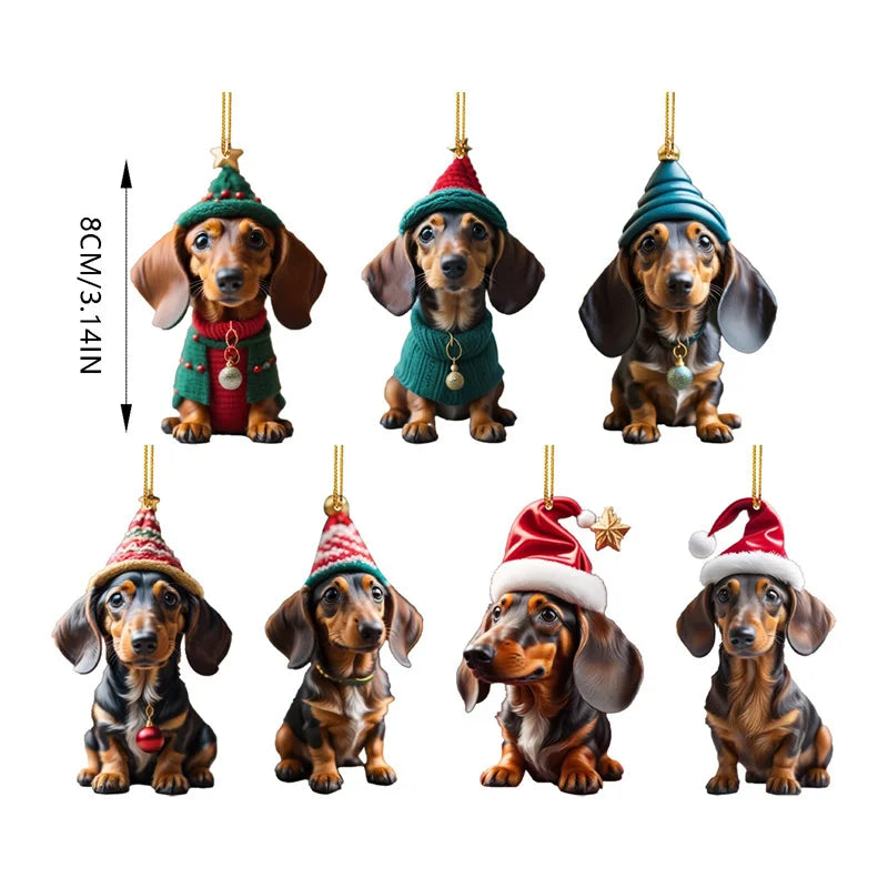 Cartoon Cute Dog Christmas Ornaments Fun Dachshund Dog Hanging Decoration Xmas Tree Graphic Design Pendant Home Car Decor