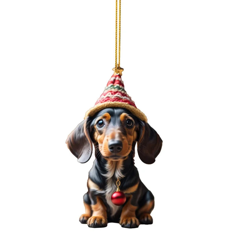 Cartoon Cute Dog Christmas Ornaments Fun Dachshund Dog Hanging Decoration Xmas Tree Graphic Design Pendant Home Car Decor