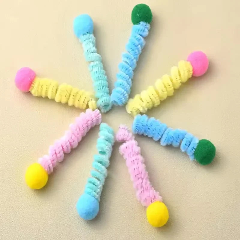 Interactive Cat Toy Spring Twist Stick Plush Ball Bite Resistant Teeth Grinding Plushie for Kittens Entertainment Boredom Relief