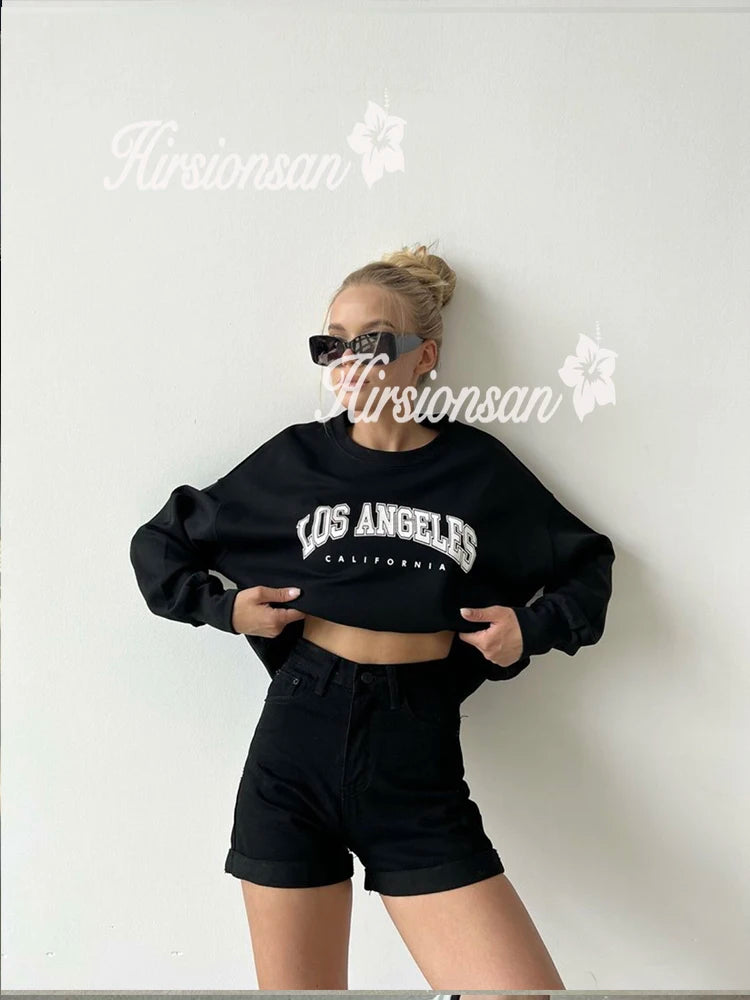 Hirsionsan Letter Print Women Sweatshirt 35% Cotton Soft Basic Loose Female Pullovers Korean Hoodies 2023 AutumnNew Y2k Fleece