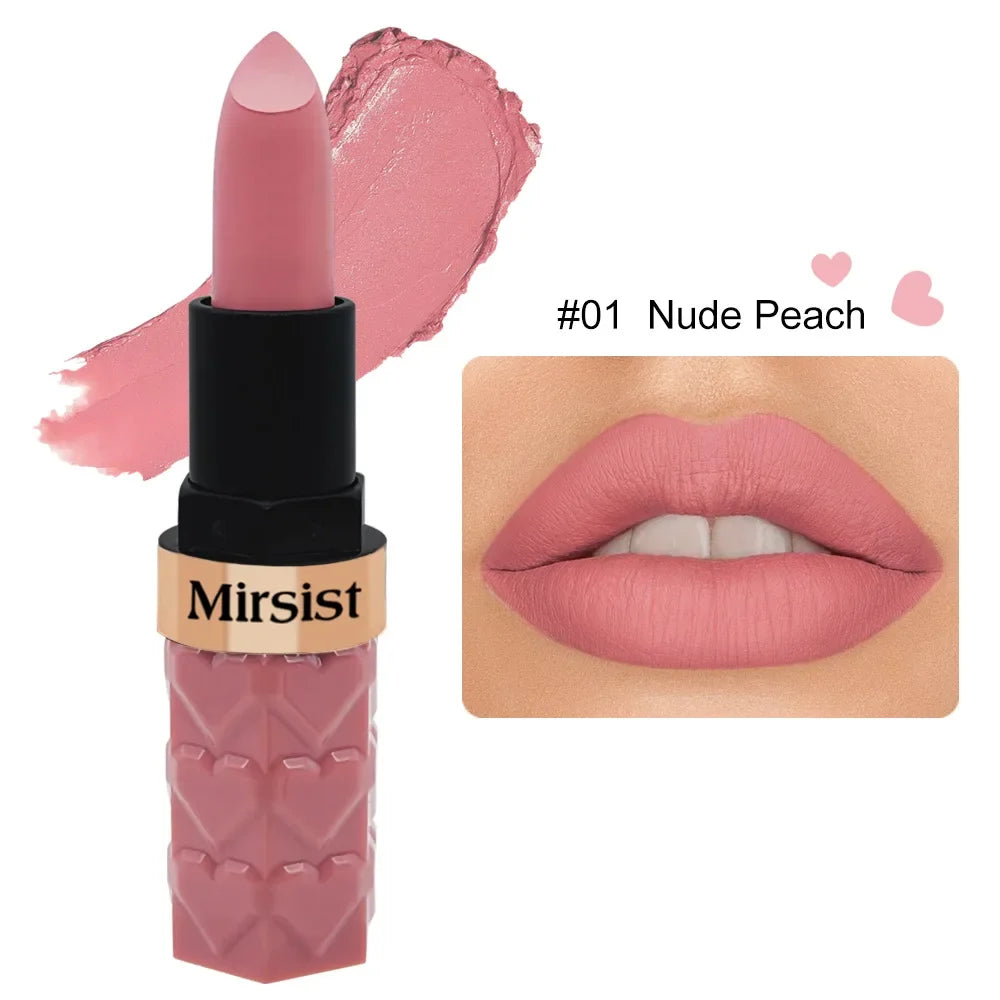 Matte Lipstick Nude Peach Brown Cherry Shades Velvety Smooth Long-Lasting Rich Pigment Waterproof Non-Stick Cup Lip Stick Makeup