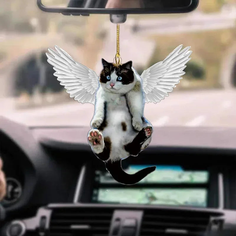 2D Cute Cat Puppy Car Hanging Cament Kitten Dog Simulation Model Creative Car Interior Decor Animal Acrylic Pendant Kid Toy Gift