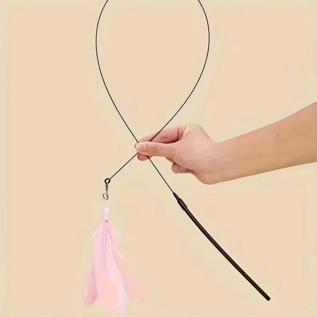 Cat Feather Bell Toy with Suction Cup Base 1 Teaser Wand 3 Replacement Feather Heads Interactive Cat Toy for All Cats