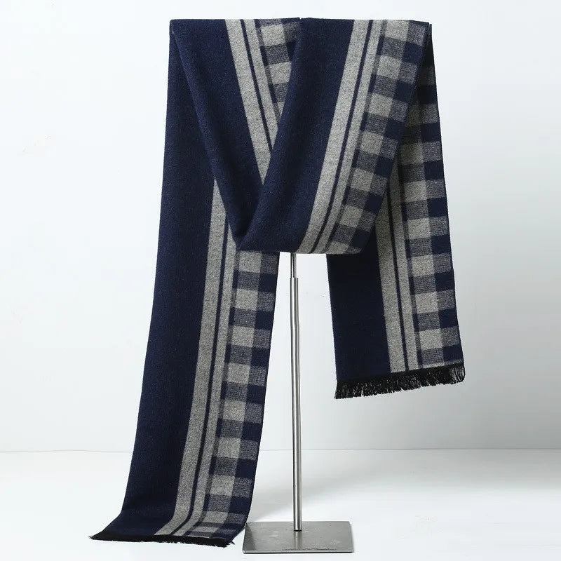 Designer Brand Plaid Men's Cashmere Scarf Winter Warm Scarves Shawls Casual Business Long Wraps Pashmina Christmas Gift for Man