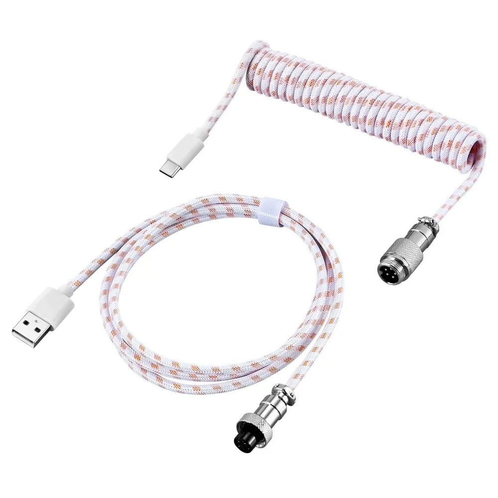 7 Colors USB Type C Mechanical Keyboard Coiled Cable USB Mechanical Keyboard Aviator Desktop PC Computer Aviation Connector Cord