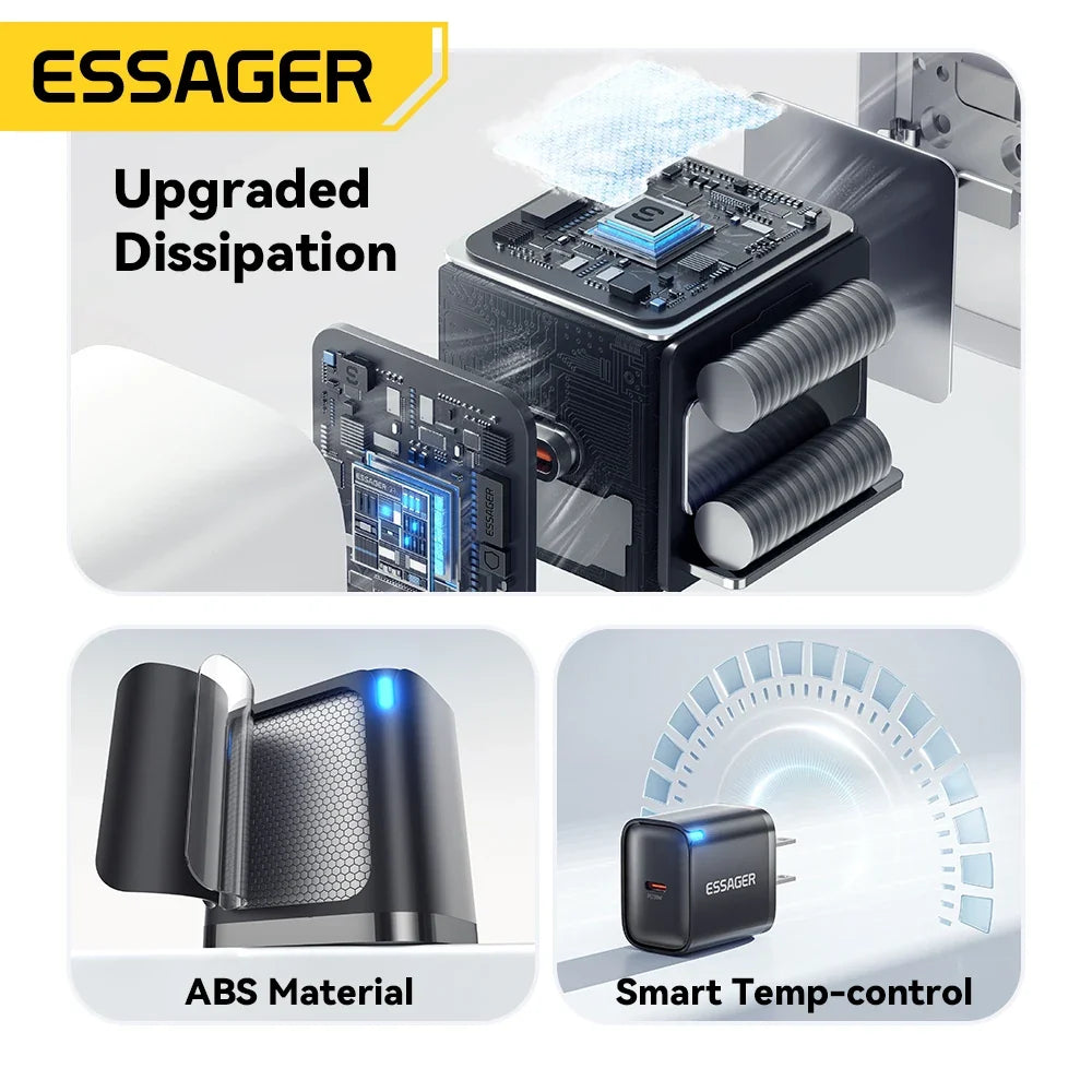 Essager Mini 30W Type C Charger PD QC3.0 Fast Type C Charger For iPhone 16 15 14 13 Pro Samsung S25 Xiaomi iPad Travel Adapter